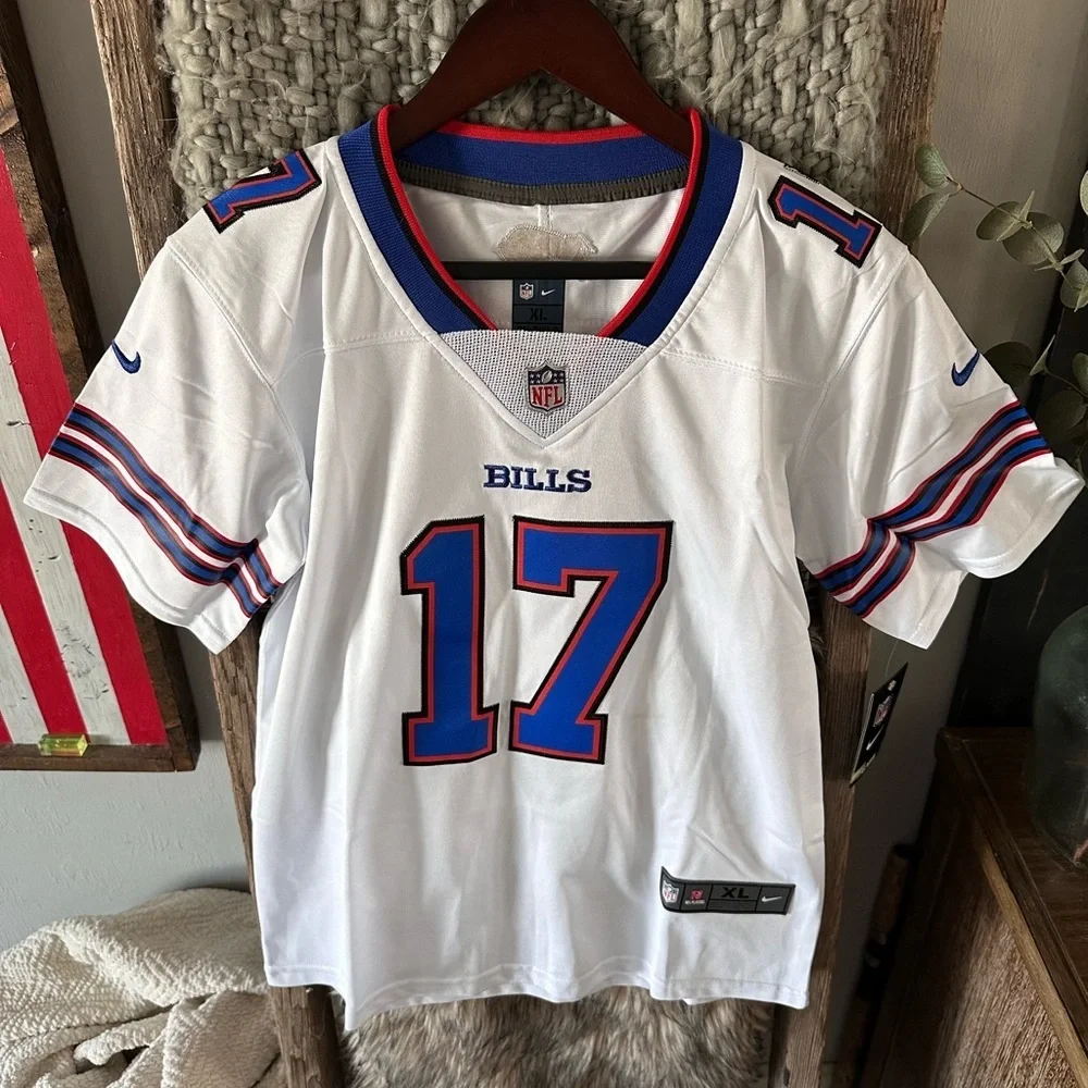 NFL Nike White Jersey with Blue and Red Stripes Stitched